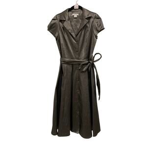 Liz Claiborne women's Gray Wrap Dress, 12, Cap Sleeves, Knee-Length